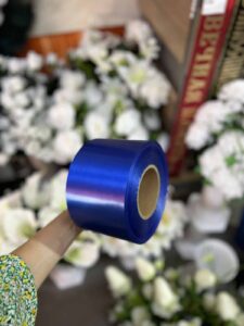 Ритуальная лента «синяя» печать золотом