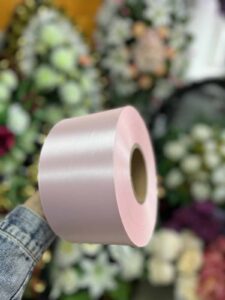 Ритуальная лента «жемчужно-розовая» печать золотом возможно чёрным